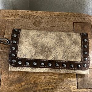 Studded Beige and Brown Clutch